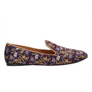 Tory Burch Jacquard Smoking Slipper Loafer Plum Gold Floral Size 7 NIB